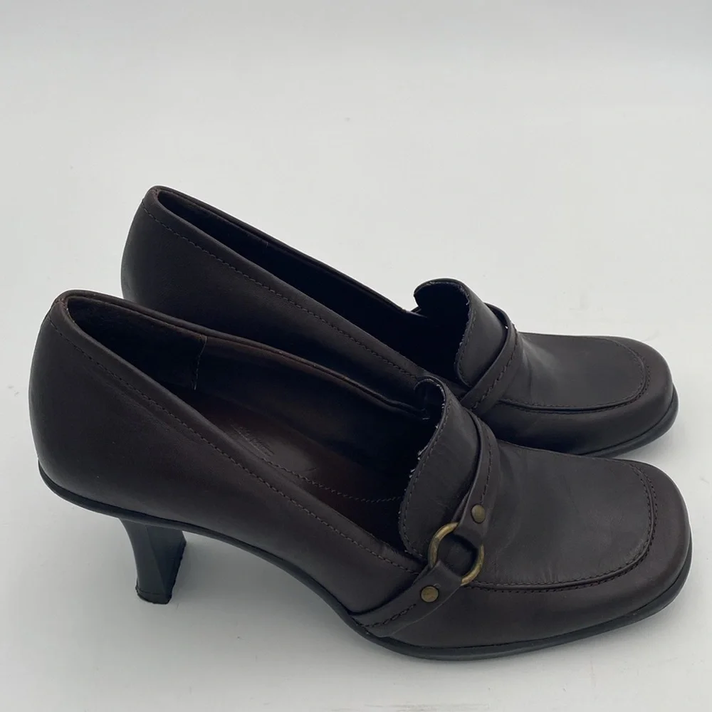 Vintage Maripe Brown Women Heels 6 pump leather slip on office casual retro Y2K